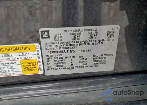 2015 GMC Acadia Denali from USA, damaged, VIN 1GKKVTKD5FJ314827